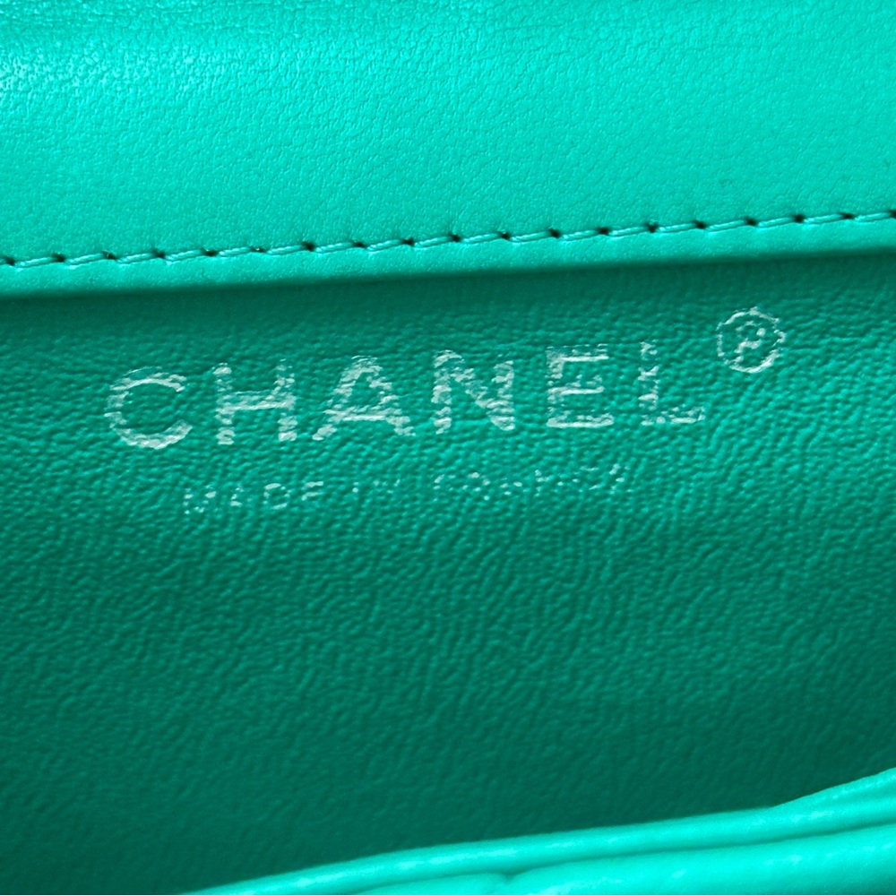 Chanel Extra Mini Flap Bag Turquoise Green Single Flap Lambskin Quilted Leather - Picture 14 of 15